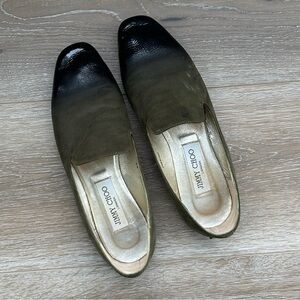 Jimmy Choo Olive Green Flats with Black Patent Toe